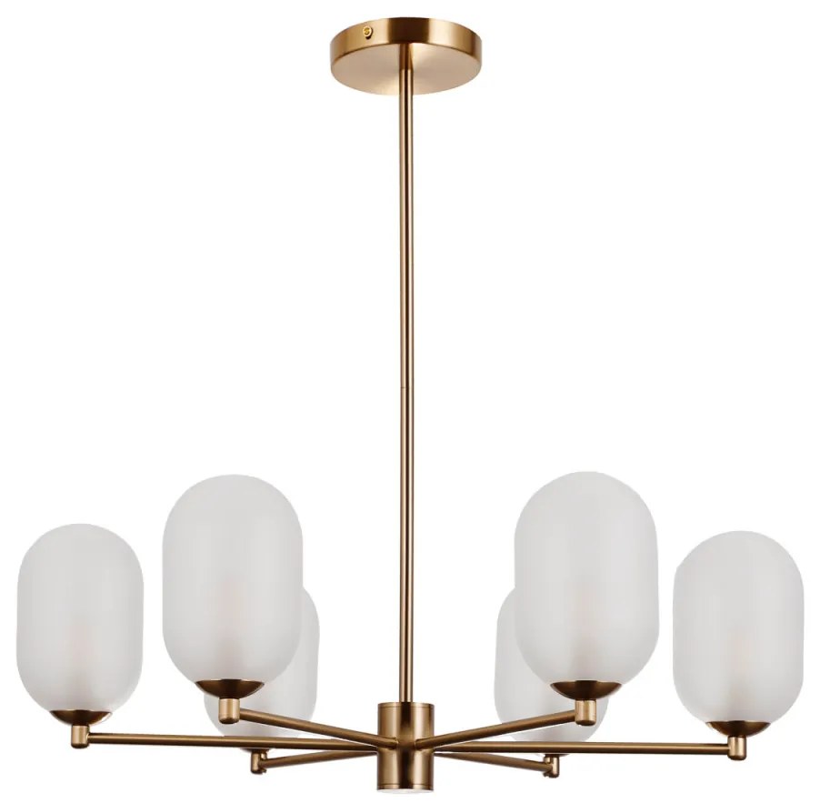 Lustra moderna bronz cu 6 globuri din sticla alba Perano