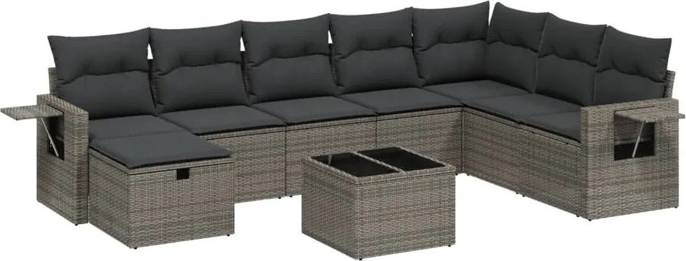 vidaXL Set canapele de grădină, 9 piese, cu perne, gri, poliratan