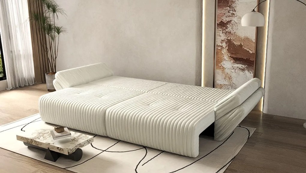 Canapea extensibilă dumonde cu ladă de depozitare si sezut confortabil din spuma high-density, Berlin Ambience Ivory 300x100 cm