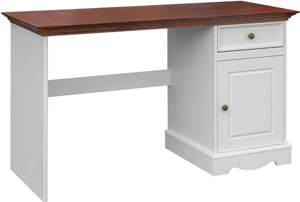 Birou lemn masiv nuc Linea Alb-, 130 × 53 × 77 cm