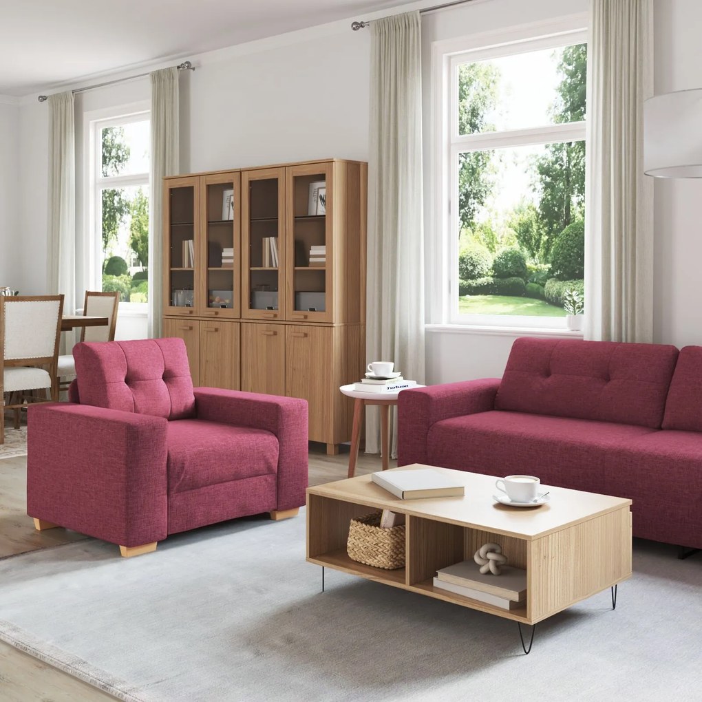 vidaXL Set canapea, 3 piese, perne bordo, textil