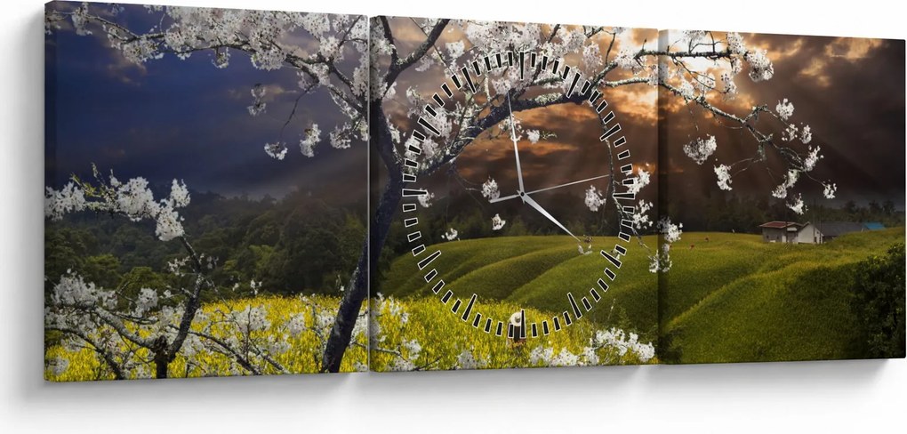 Tablou - Peisaj cu pomul înflorit (cu ceas) (90x30 cm)