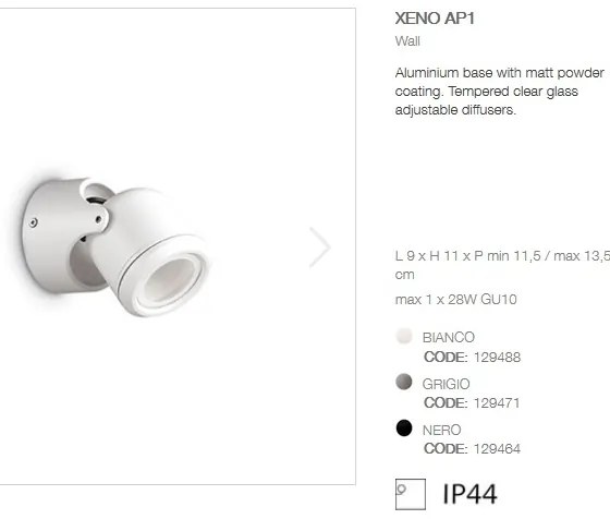 Aplica de perete moderna de exterior cu protectie IP44 XENO AP1 alba 129488