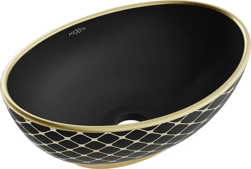 Mexen Elza chiuvetă de blat 40 x 33 cm, negru mat/model auriu în carouri - 21014029