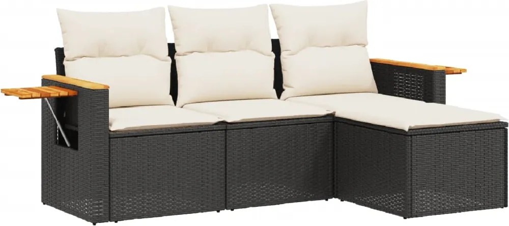 vidaXL Set mobilier de grădină cu perne, 4 piese, negru, poliratan