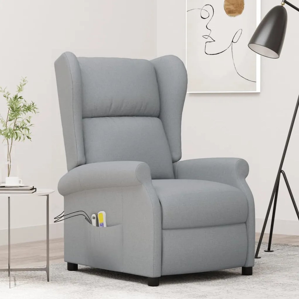 3098331 vidaXL Fotoliu de masaj electric cu spătar cu aripi gri deschis textil