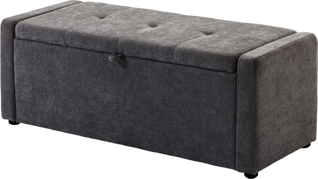 HOMCOM Bancă de depozitare, capăt de pat, suport pentru picioare tapițat cu efect de in, șezut lat, 122 x 48 x 44 cm, gri închis | Aosom Romania