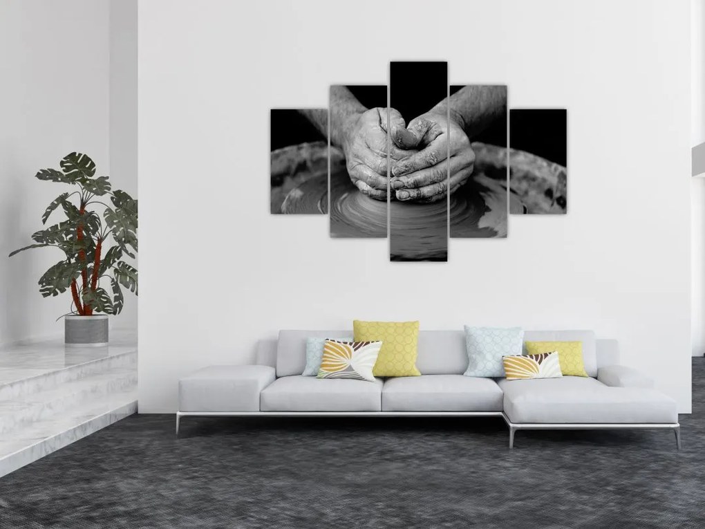 Tablou alb negru - producția de ceramică (150x105 cm)