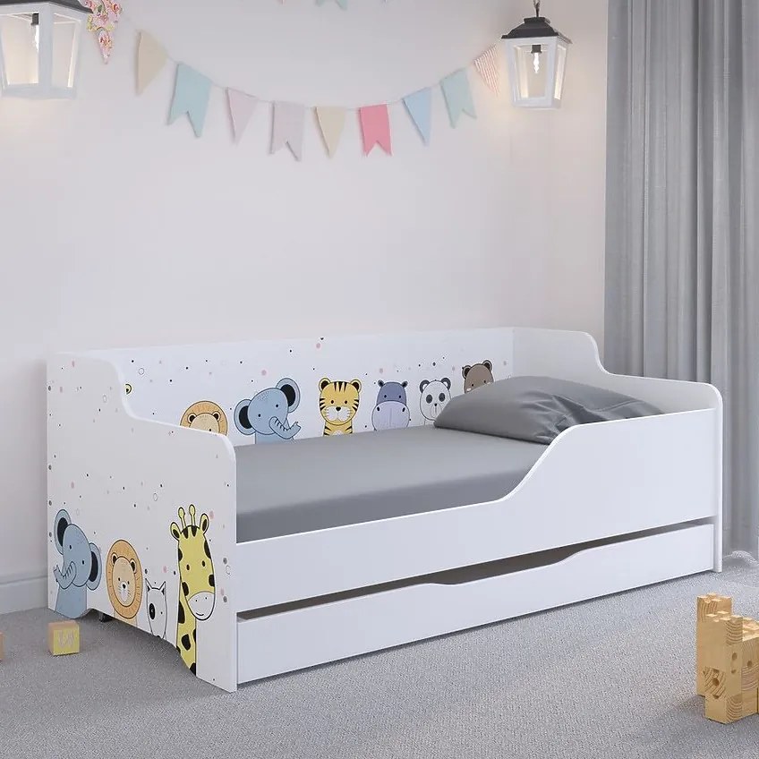 Pat pentru copii, cu design de animale, 160x80 cm