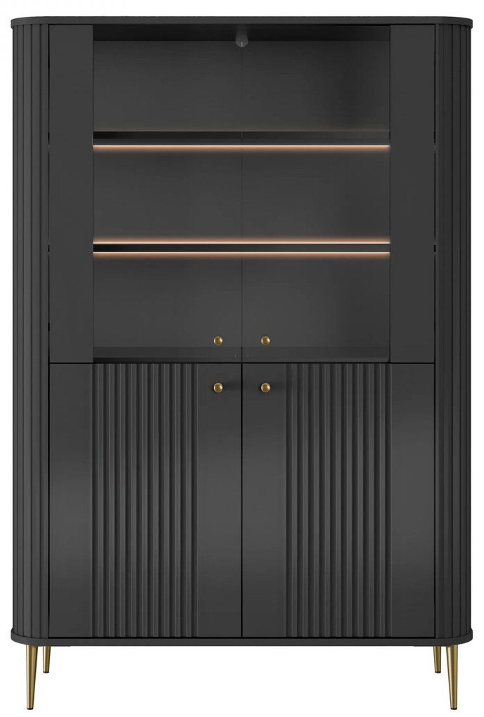 Vitrină cu patru uși Vesper 103 cm - negru / picioare aurii