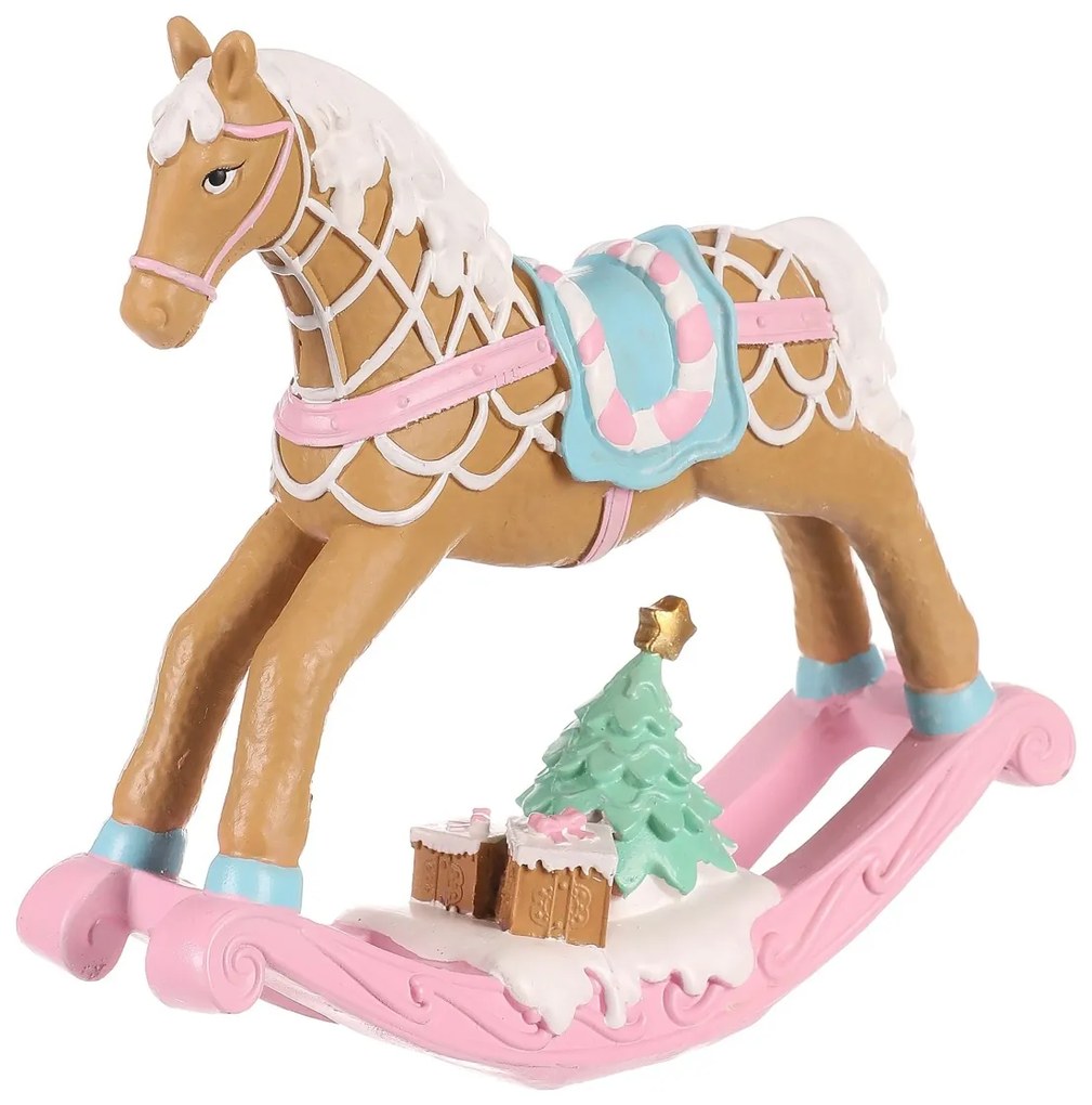 Decorațiune de Crăciun Cal balansoar, roz,polirazină, 17 cm