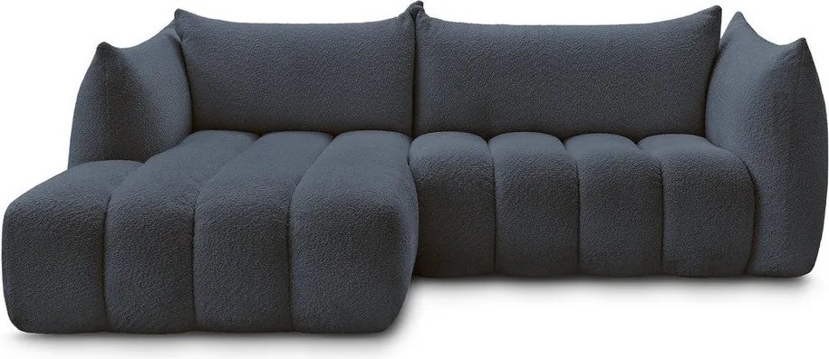 Colțar albastru închis cu tapițerie din țesătură bouclé (cu colț pe partea stângă/cu șezlong) Azra – Bobochic Paris