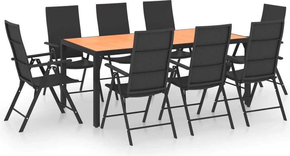 vidaXL Set mobilier de grădină, 9 piese, negru și maro