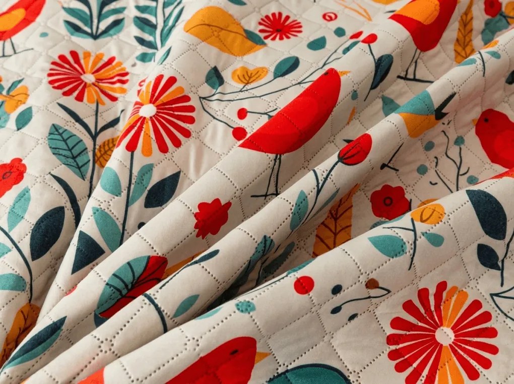 Cuvertura de pat RETRO BIRD colorata Dimensiune: 170 x 210 cm