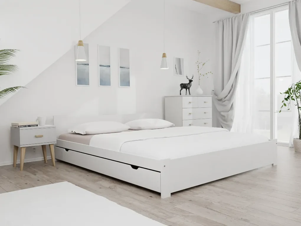 Pat dublu Culoare alb, IKAROS 180 x 200 cm Saltele: Cu saltele Deluxe 10 cm, Somiera pat: Cu lamele curbate