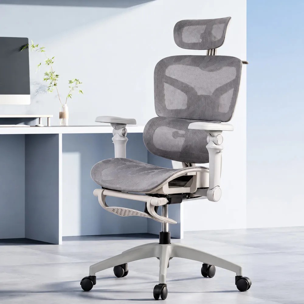 Scaun de birou ergonomic din mesh cu brațe 7D, șezut culisant și tetieră reglabilă 3D SYYT 9524 gri