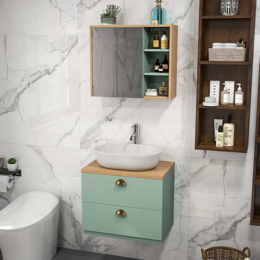 kleankin Set de mobilier pentru baie cu rafturi reglabile 2 sertare design scandinav verde | Aosom Romania