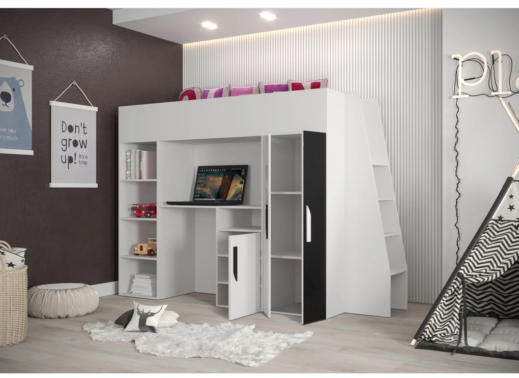 Pat pentru copii combinat 90 cm Puro 15 (alb mat + alb lucios + roz lucios). 1087095