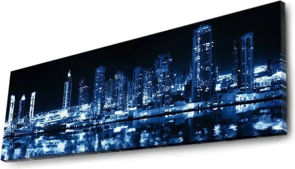 Tablou 3090DACT-6, albastru/negru, panza, cu iluminare LED,  90x30 cm