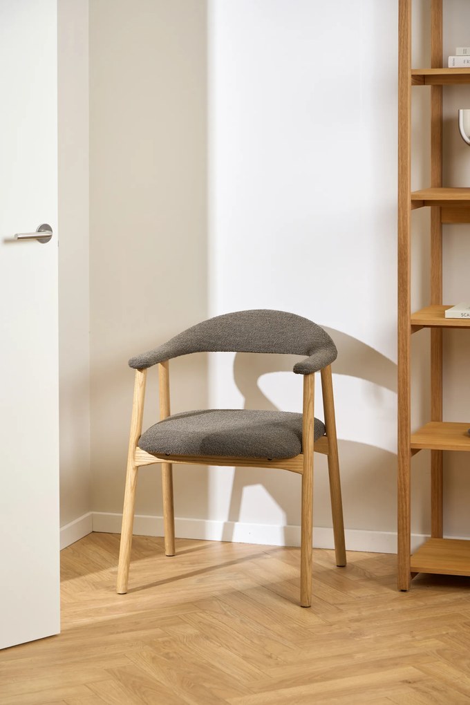 MAZZONI EXPORT ADELE Maro Taupe (țesătură Monza 40)/cadru Stejar Natural - SCAUN DIN LEMN BOUCLÉ PENTRU SALON SUFRAGERIE BUCĂTĂRIE RETRO