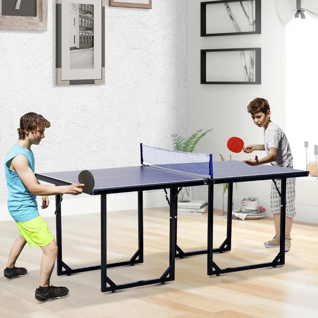 Masa de Ping Pong Pliabila, Multifuncitonala, cu Plasa din Otel si MDF, 182x91x76cm - Albastru HOMCOM | Aosom Romania