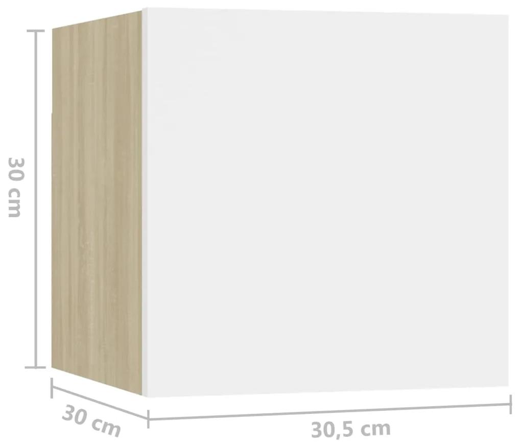 Noptiera, alb, 30,5x30x30 cm ,stejar Sonoma, PAL 1, alb si stejar sonoma