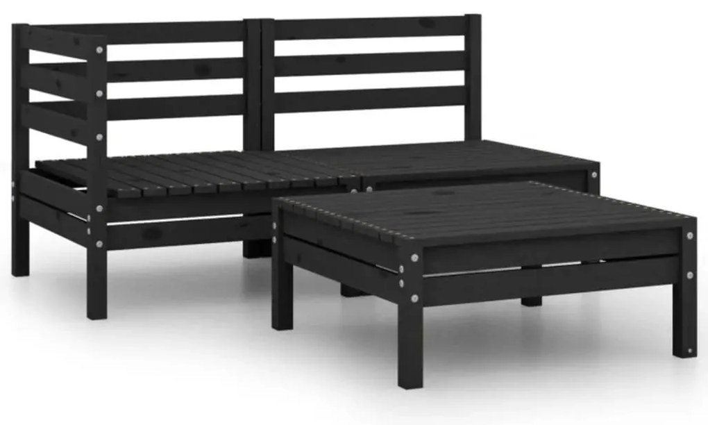 vidaXL Set mobilier de grădină, 3 piese, negru, lemn masiv de pin