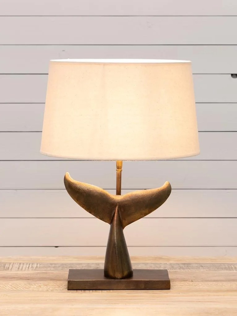 Lampă de masă cu bază din aluminiu și abajur din in, H58 cm, "Whale Tail"