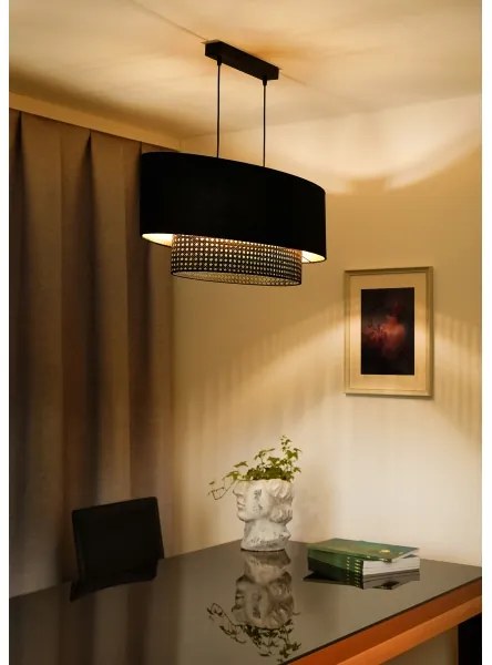 Lustră pe cablu Duolla DOUBLE OVAL RATTAN 2xE27/15W/230V negru/ratan