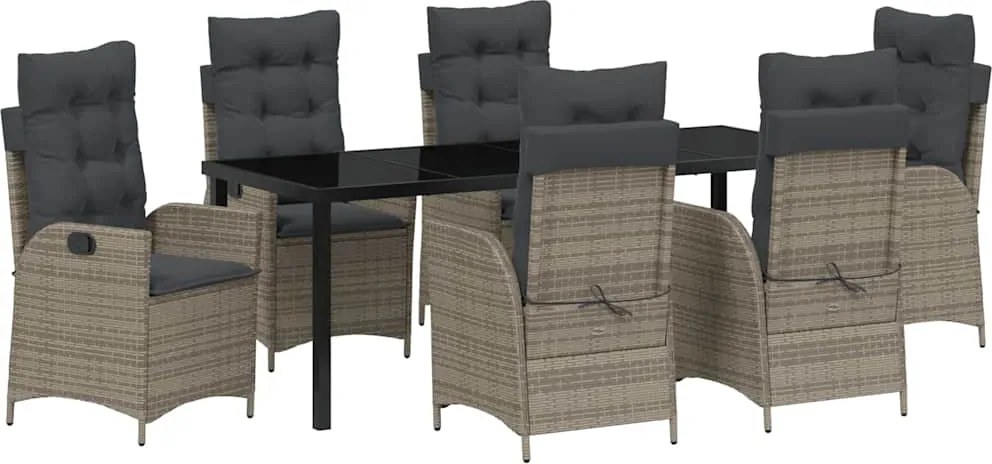 vidaXL Set de masă pentru grădină cu pernă 7 pcs Gri poliratan