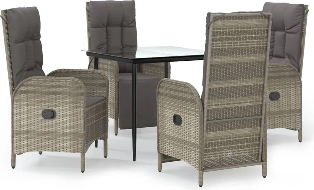 vidaXL Set mobilier grădină cu perne, 5 piese, negru și gri, poliratan