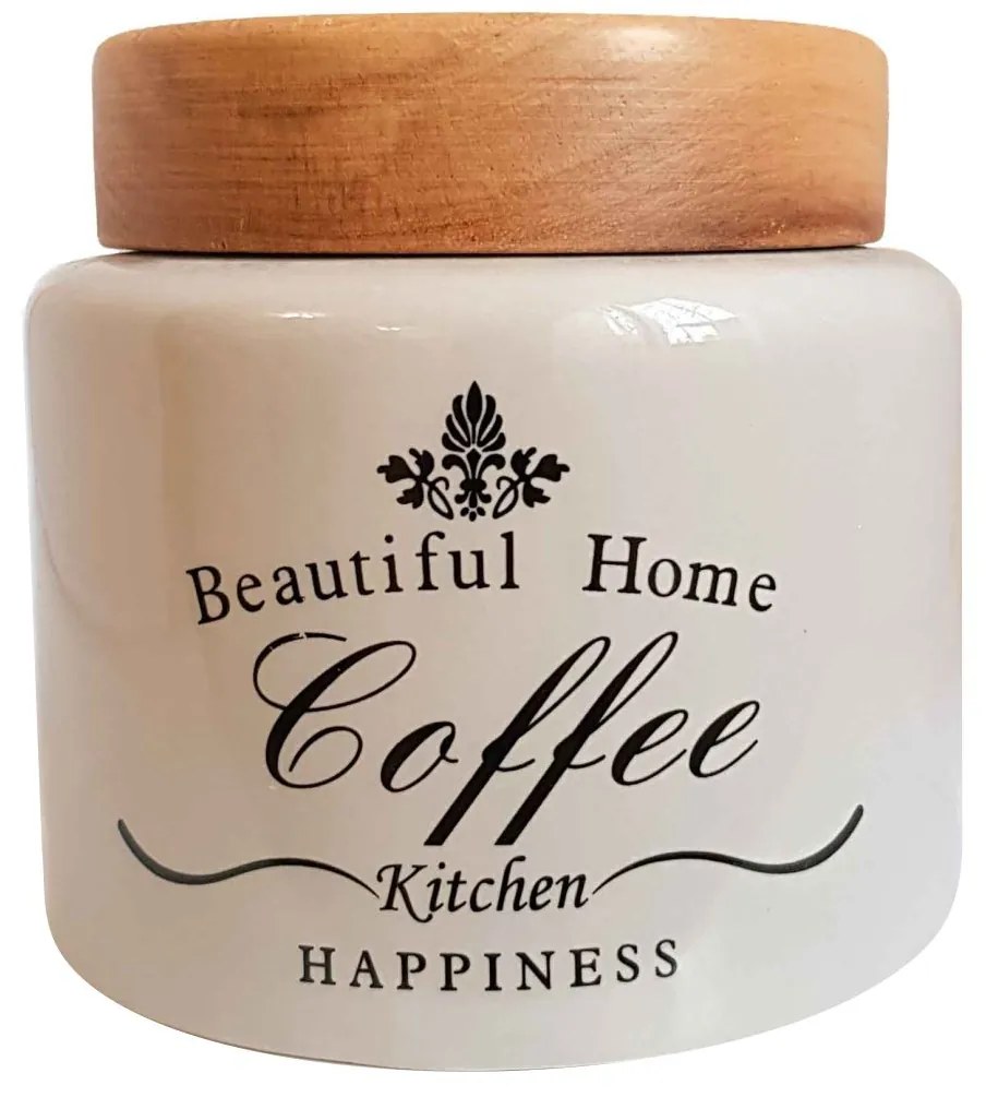 Recipient din ceramica COFFEE, capac din lemn, 11 x 12 cm