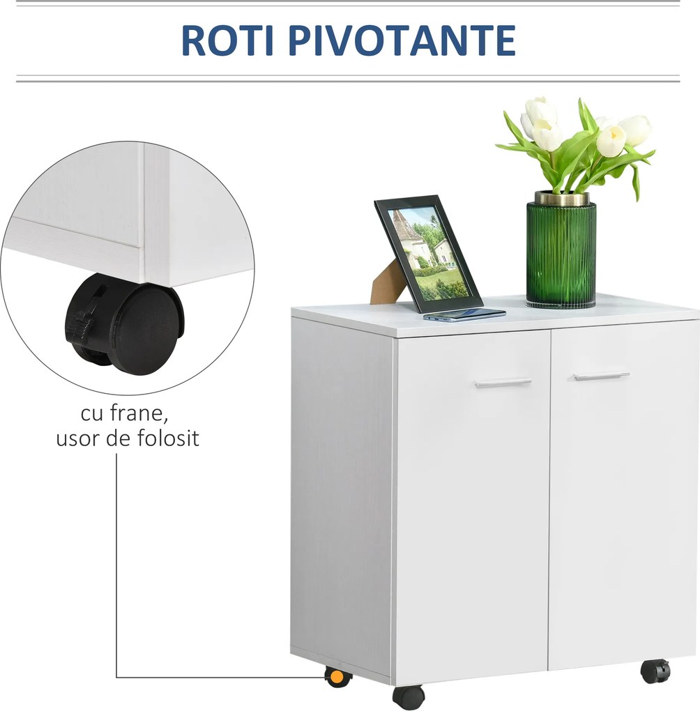 HOMCOM Comodă TV cu Roți Incluse, pentru Living sau Dormitor, 60x35x65 cm, Alb | Aosom Romania