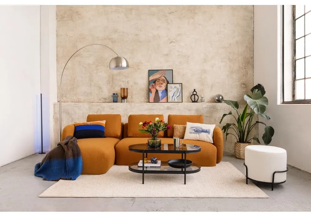 Colțar galben muștar cu tapițerie din stofă bouclé (colț stânga) Imola – Bonami Selection