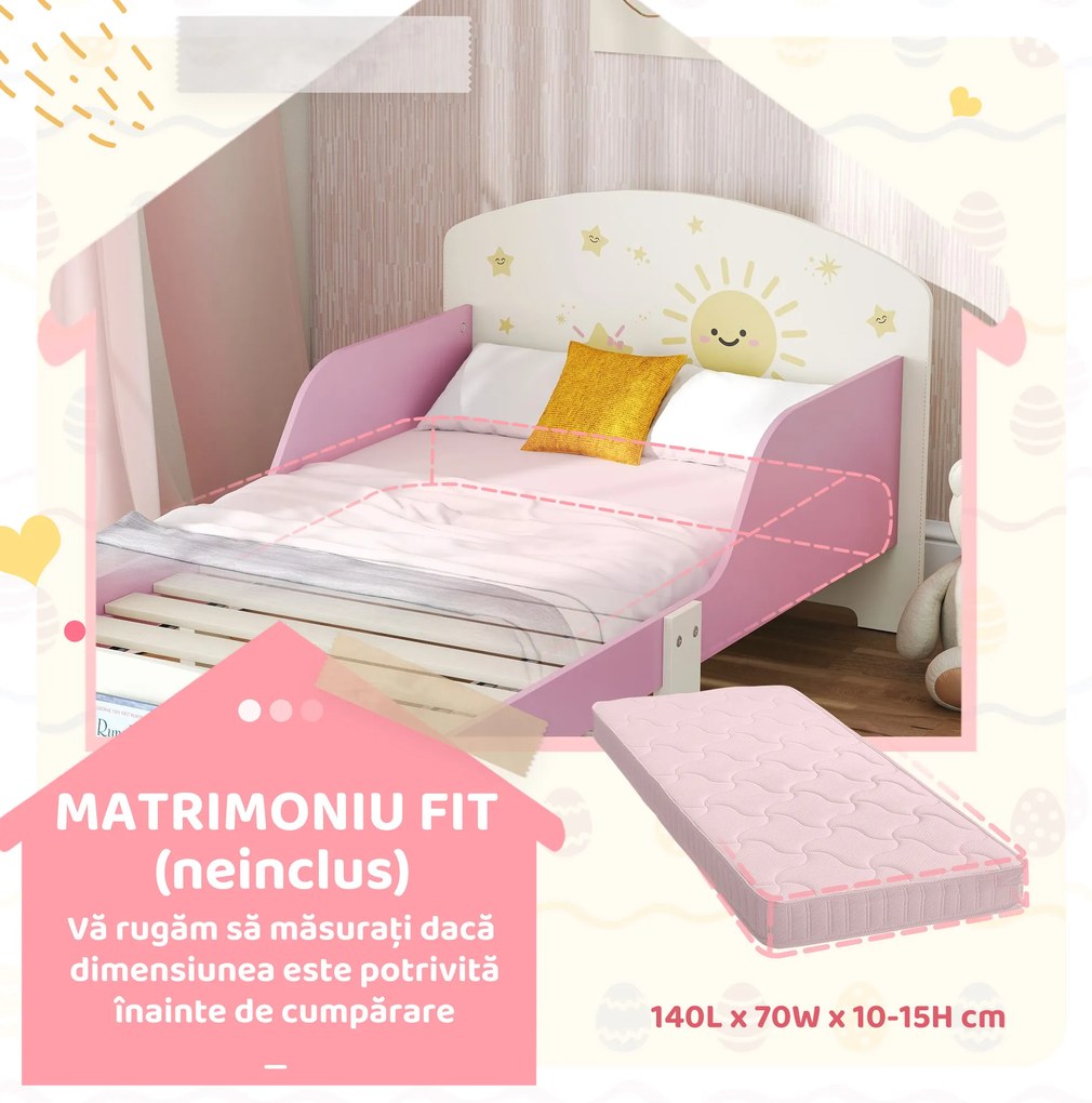 AIYAPLAY Pat copii mic, cadru cu design stele și spațiu de depozitare, roz | Aosom Romania