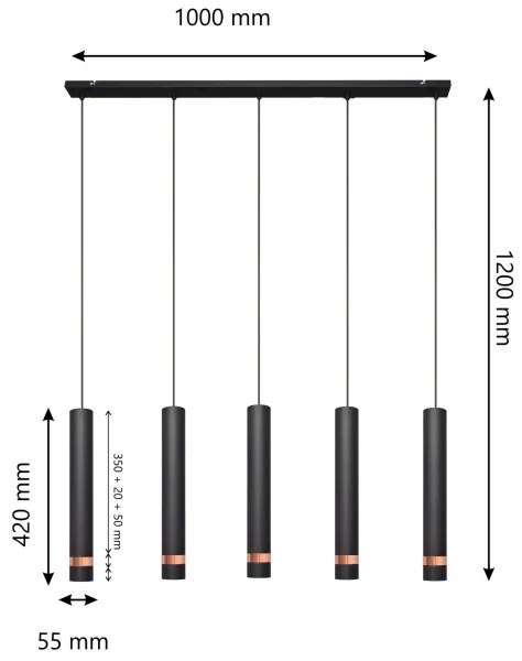 LED Lustră pe cablu TUBA 5xGU10/6,5W/230V neagră/cupru