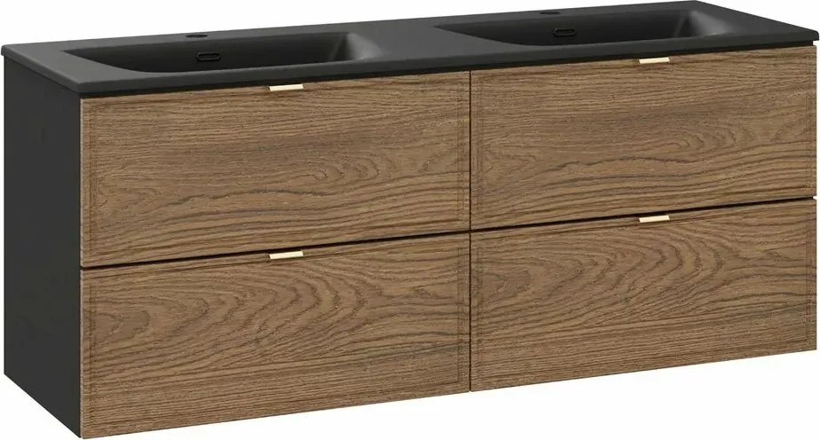 Set dulap baza suspendat 120 cm cu lavoar Comad Talia negru mat si stejar Casella