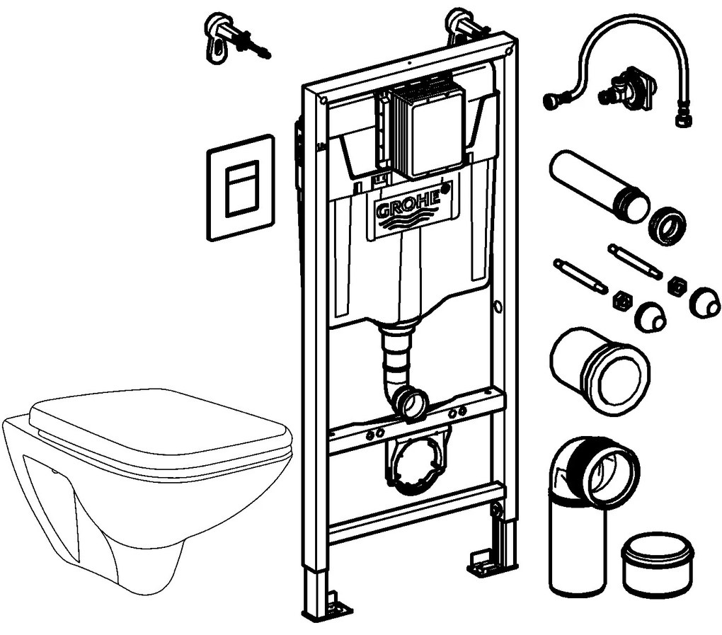 Set Vas WC suspendat cu rezervor incastrat, clapeta si capac Grohe Solido Square 37x53 cm evacuare orizontala