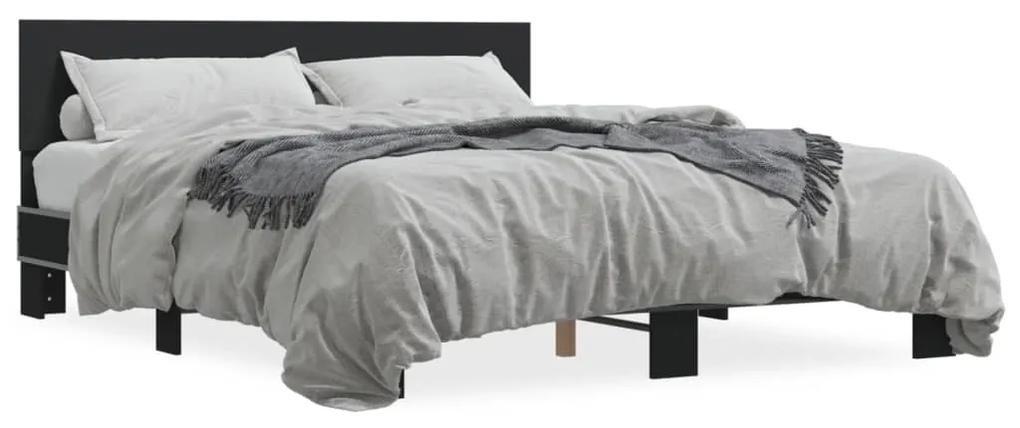 3280182 vidaXL Cadru de pat, negru, 160x200 cm, lemn prelucrat și metal