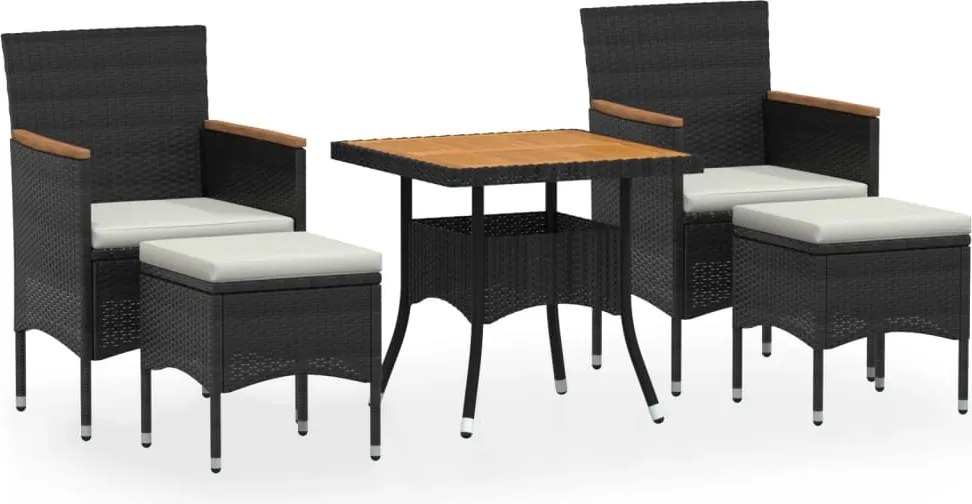 vidaXL Set mobilier grădină, 5 piese, negru, poliratan și lemn acacia