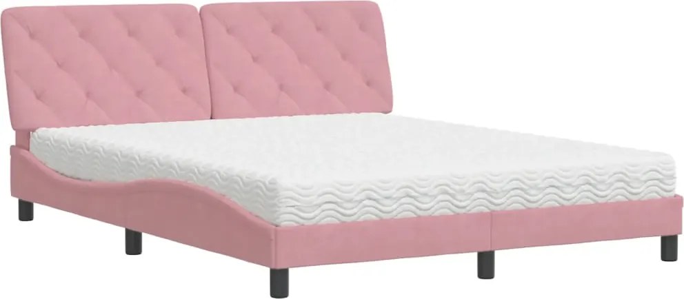 vidaXL Pat cu saltea, roz, 160x200 cm, catifea