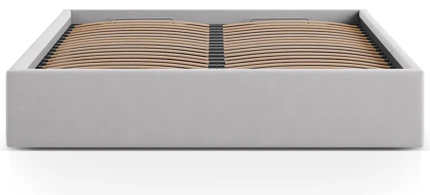 Pat matrimonial gri deschis tapițat cu spațiu de depozitare/fără tăblie cu somieră 180x200 cm Susan – Micadoni