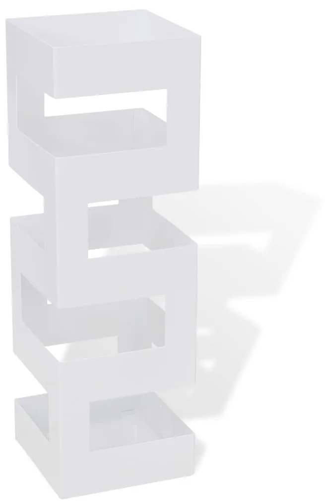 vidaXL Suport pentru umbrele, pătrat, depozitare bastoane, alb, 48,5 cm, oțel