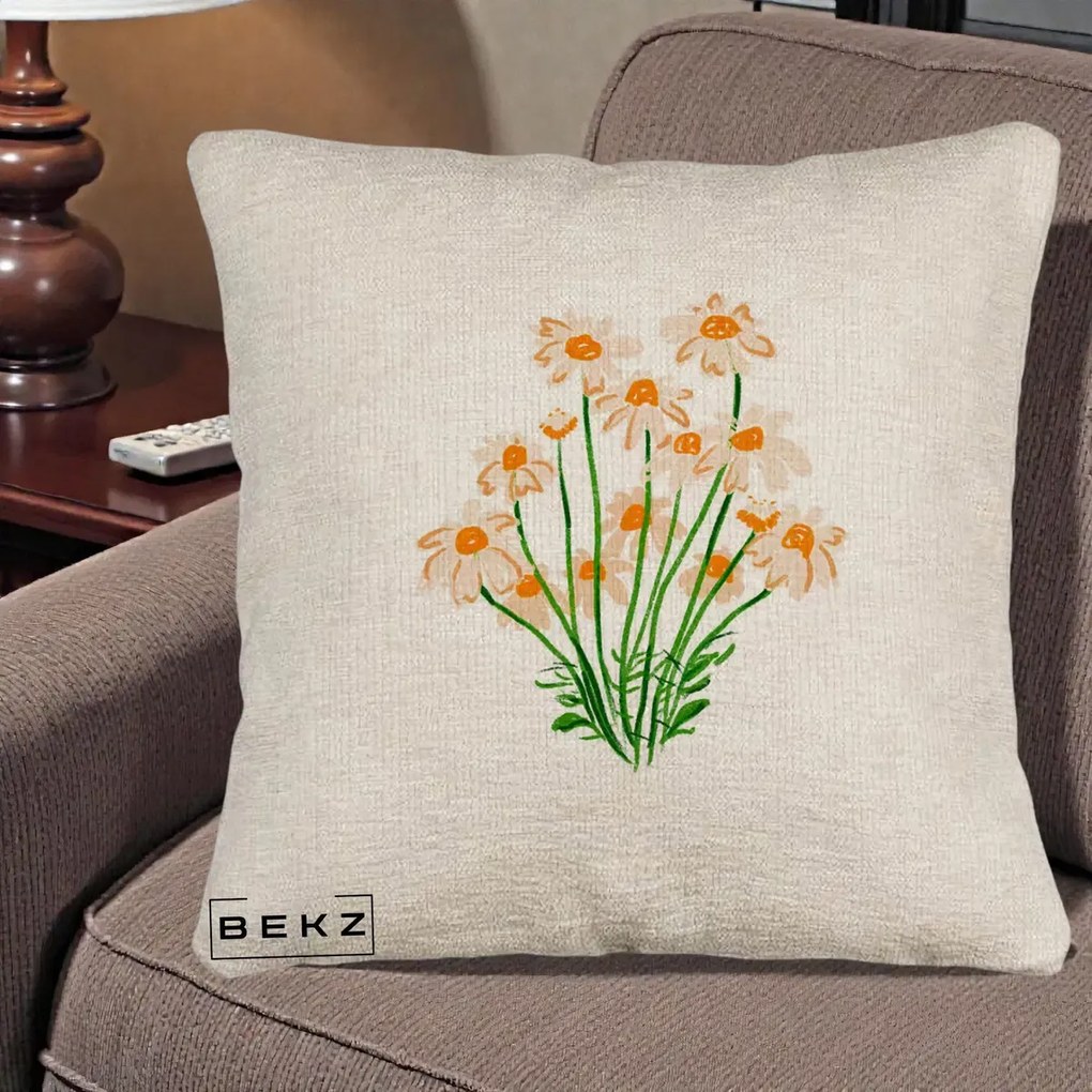 Perna Decorativa Margarete Camp, 40x40 cm, Bej Canapea, Husa Detasabila, Perna Inclusa, BEKZ®
