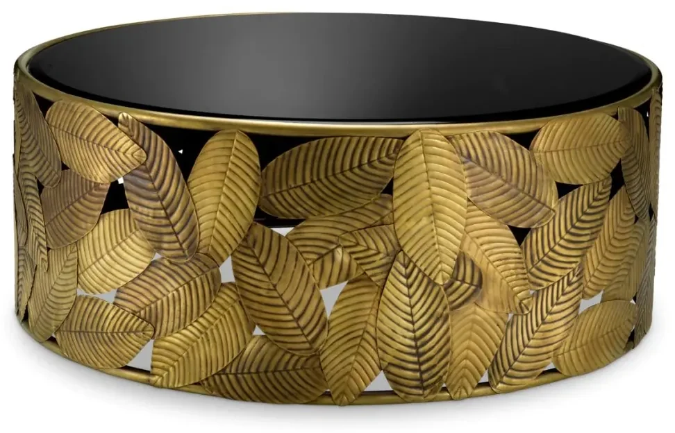 Masuta de Cafea Design LUX, Alama, Sticla, Negru, Botanico