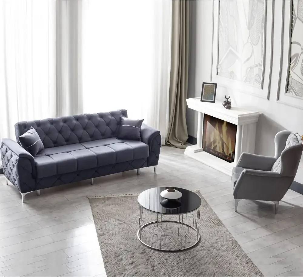 Canapea extensibila 3 locuri living 233x90x92 cm – stofa, gri antracit – Cuba