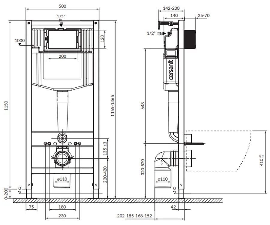 Set vas wc suspendat Inverto StreamOn cu capac soft close si rezervor incastrat C33 Aqua 50 pneumatic