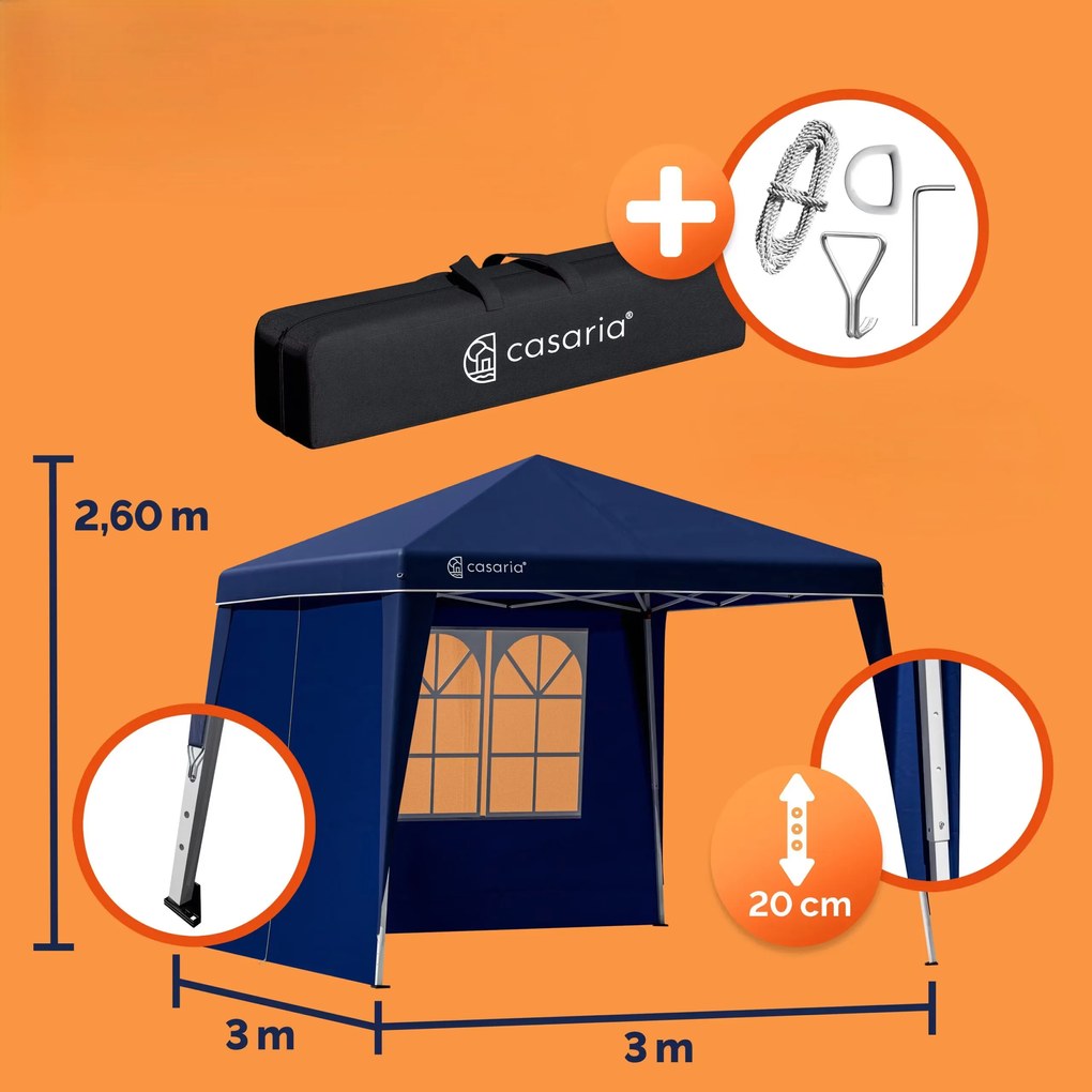 Deuba Pavilion de gradina Capri 3x3 m - 2 pereti laterali - albastru