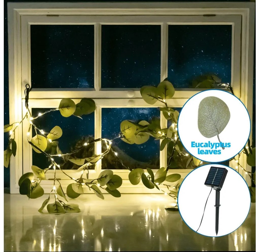 Instalație LED solară Aigostar 110xLED/4m IP65 alb cald eucalipt