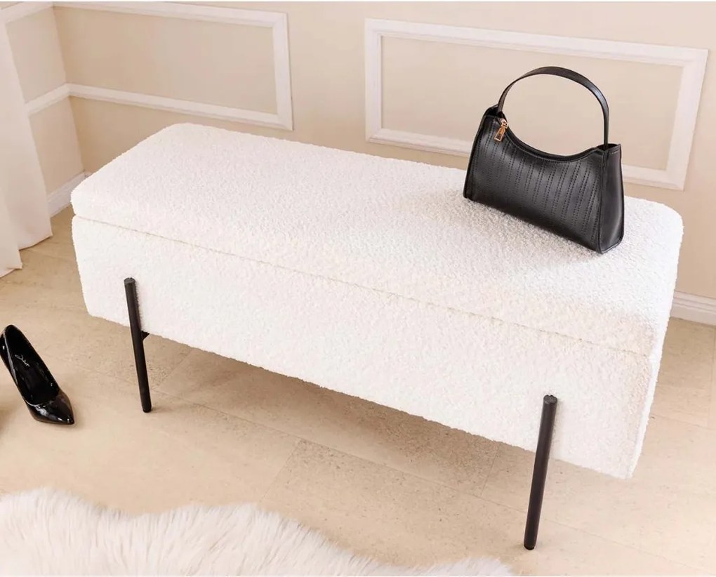 Bancheta tapitata cu spatiu de depozitare LOFT 100cm boucle white